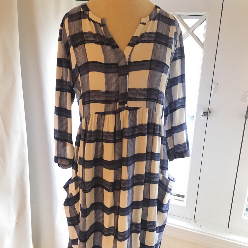 Anthropologie gingham blue and white dress